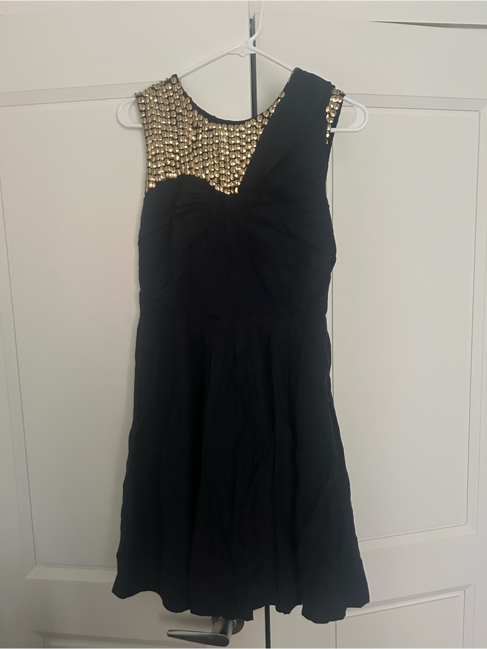 3.1 Phillip Lim Navy One-Shoulder Dress with Gold Studded Sequin Size 6